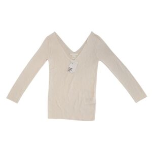 NWT - Cream Double V-Neck Fine Knit 3/4 Sleeve Sweater - XS